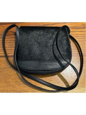 Women's Ralph Lauren RLL Black Leather Haircalf Crossbody Bag 6” x 5” x 1”